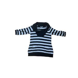 Striped Black & Gray Cowl Neck Sweater By NY Collection Size L Women